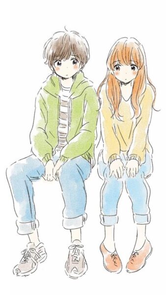 ảnh vẽ anime hai bạn đang yêu thương dễ dàng thương