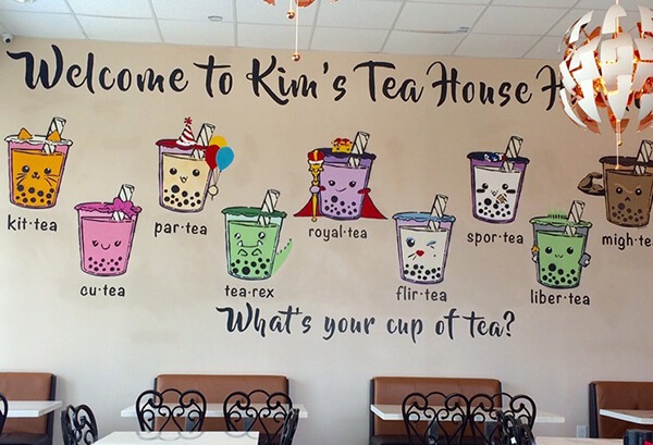 tranh tường quán trà sữa phong cách cute