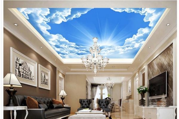 Vẽ trần mây cho phòng khách thêm ấn tượng