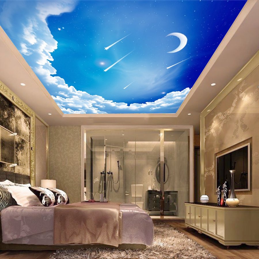 Tranh trần mây cho phòng ngủ với chủ đề trăng sao