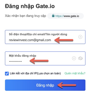 Đăng nhập vào tài khoản Gate.io của bạn